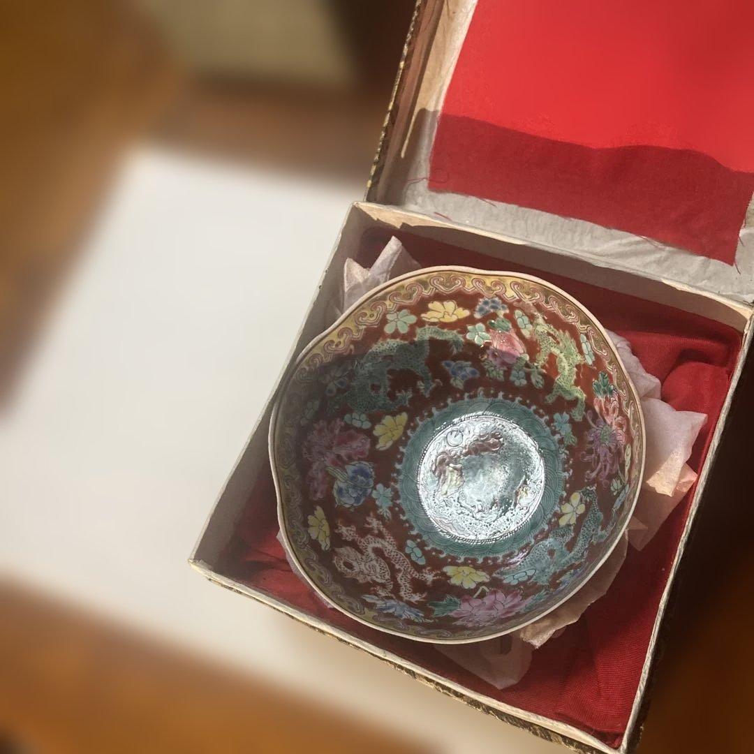 多色花模様陶器ボウル 専用箱付き