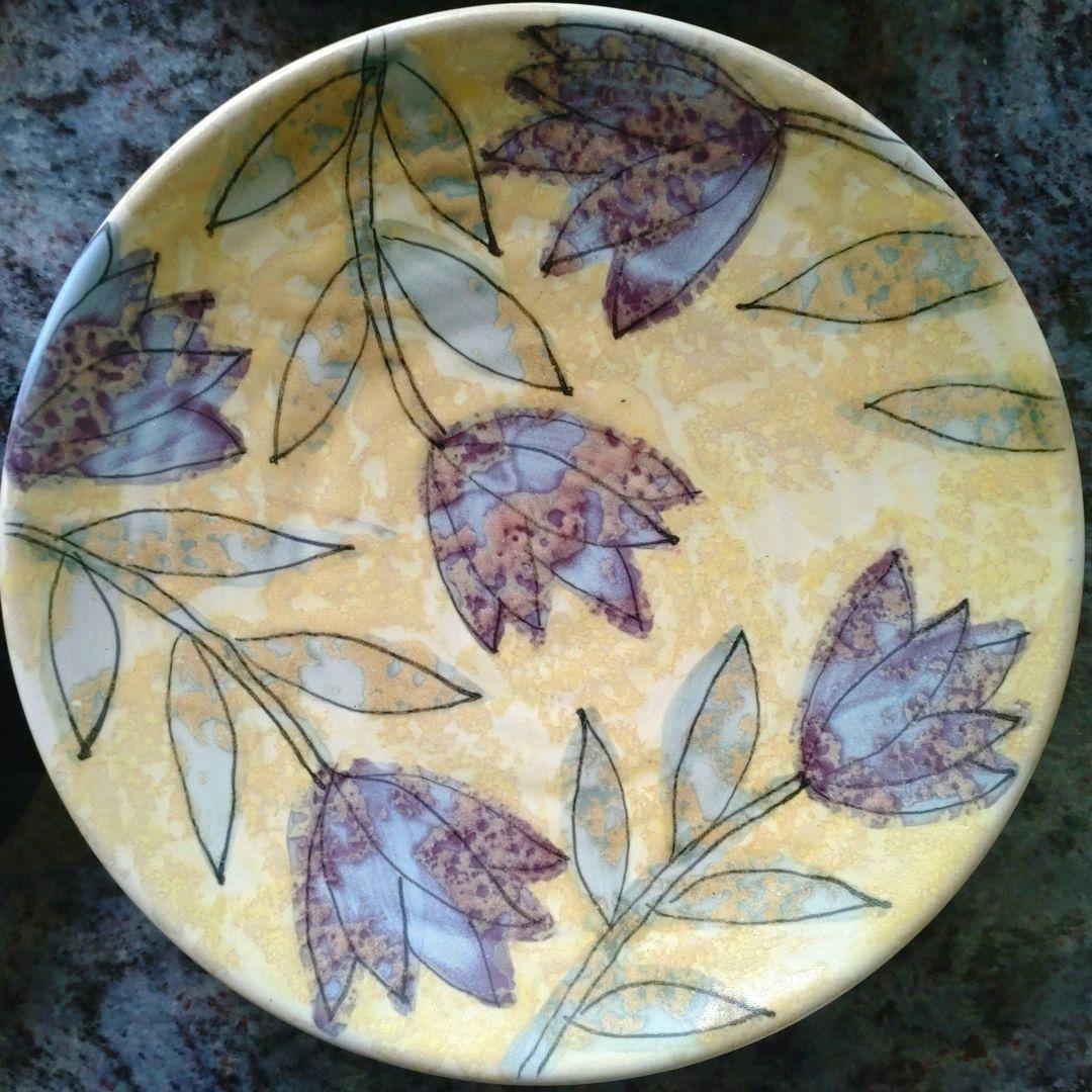 堂前守人　キキョウ文花絵皿　4枚セット