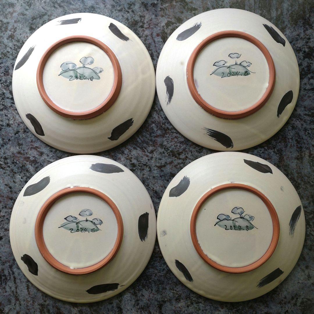 堂前守人　キキョウ文花絵皿　4枚セット