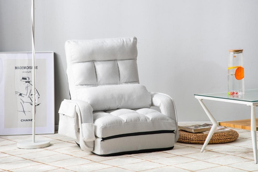 【ホワイト】座椅子 リクライニング 14段ギア リクライニングチェアー