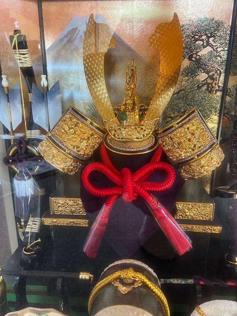 久月　五月人形 兜飾 ガラスケース付き