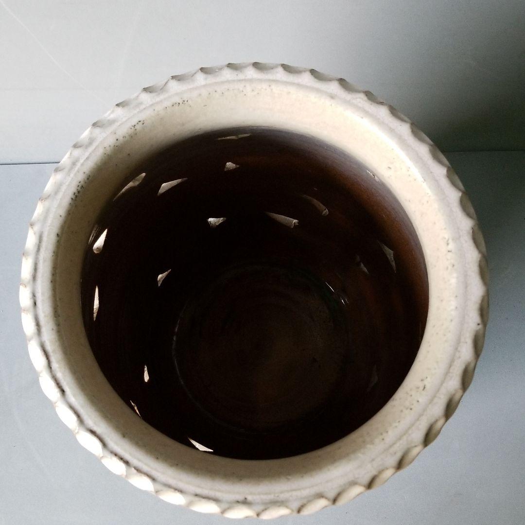 ほうき草 信楽焼傘立 ナワ淵彫絵 高さ４５cm