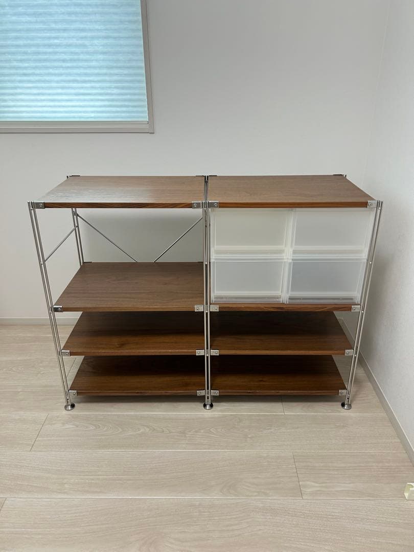 無印良品、ユニットシェルフ、ステンレス、ウォールナット、追加棚2枚付き