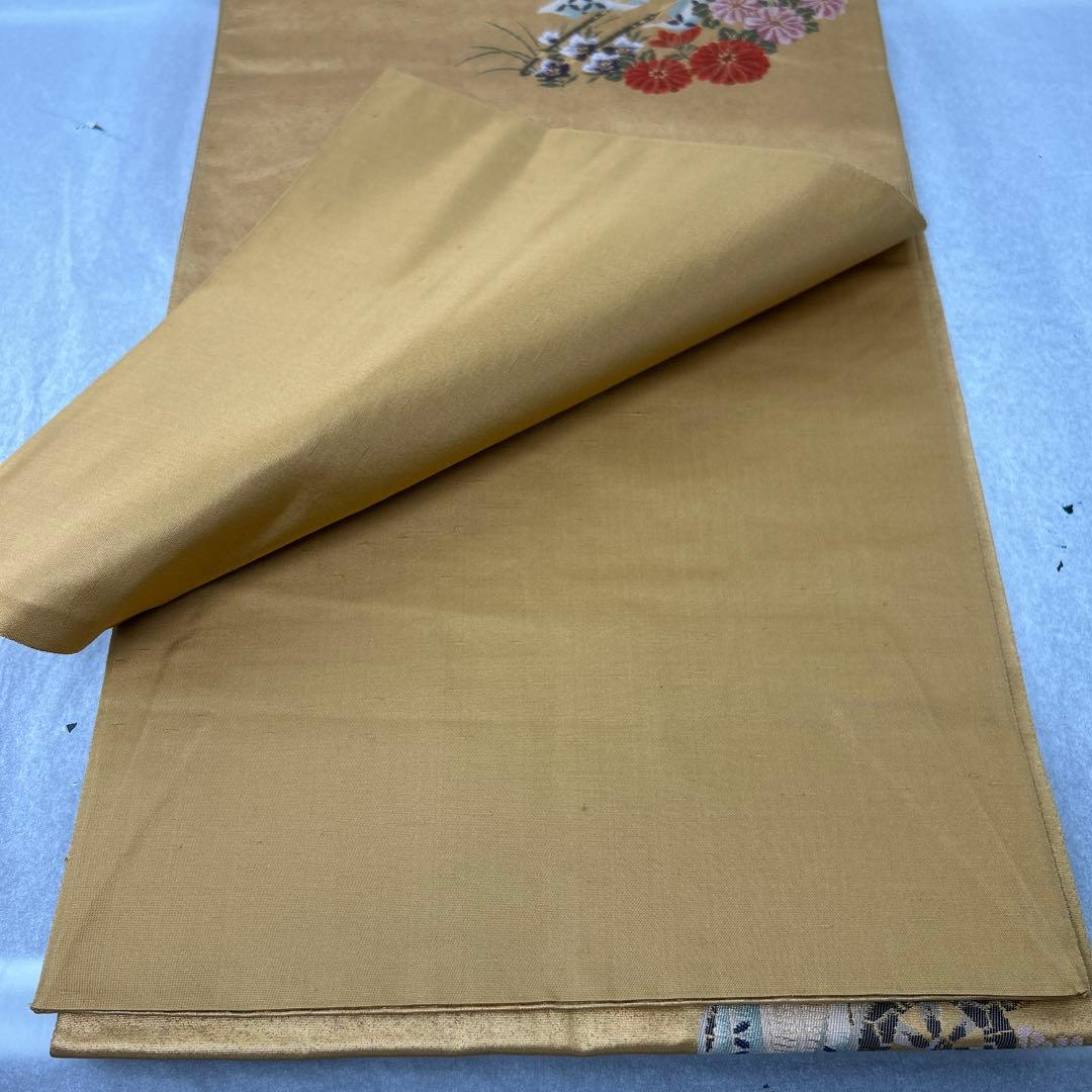 【本金箔 高級手織】金色 花車刺繍 正絹六通柄袋帯1224