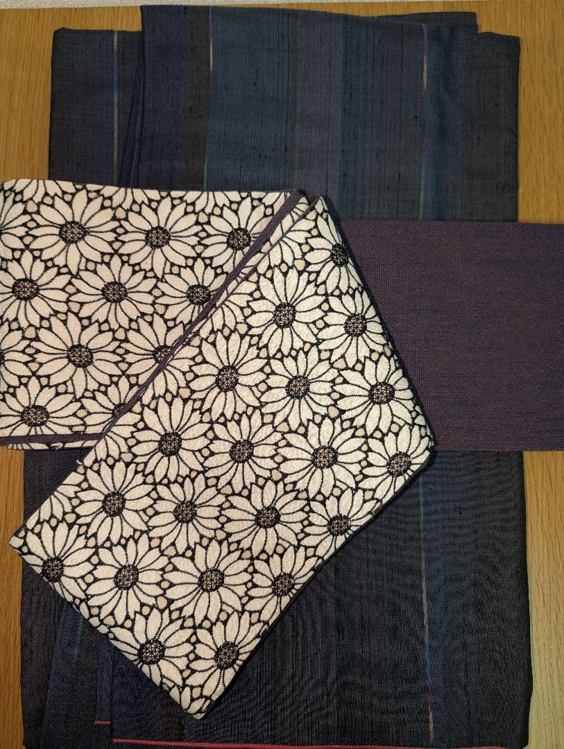 【美品】キモノモダン マーガレット柄レース 半幅帯 リバーシブル