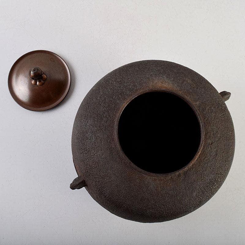 茶道具　釜師　角谷莎村作　尾張釜　共布共箱　V　9158D