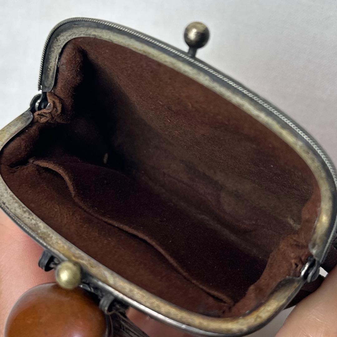 煙管筒 竹細工 相良刺繍 × レザー がま口巾着 骨董 煙草入 古美術