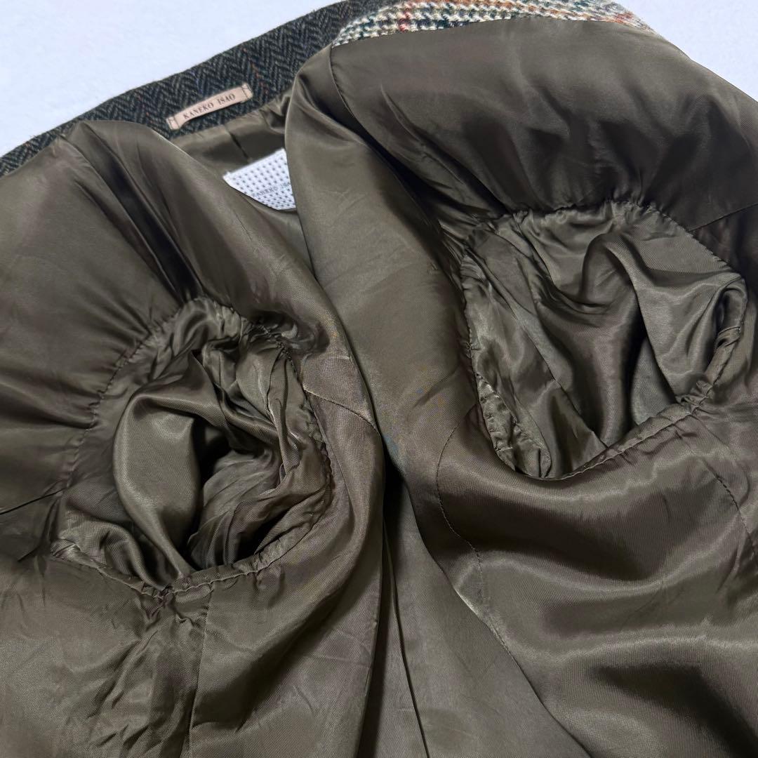 【カネコイサオ】美品テーラードジャケット　異素材　金ボタン　チェック柄　ツイード