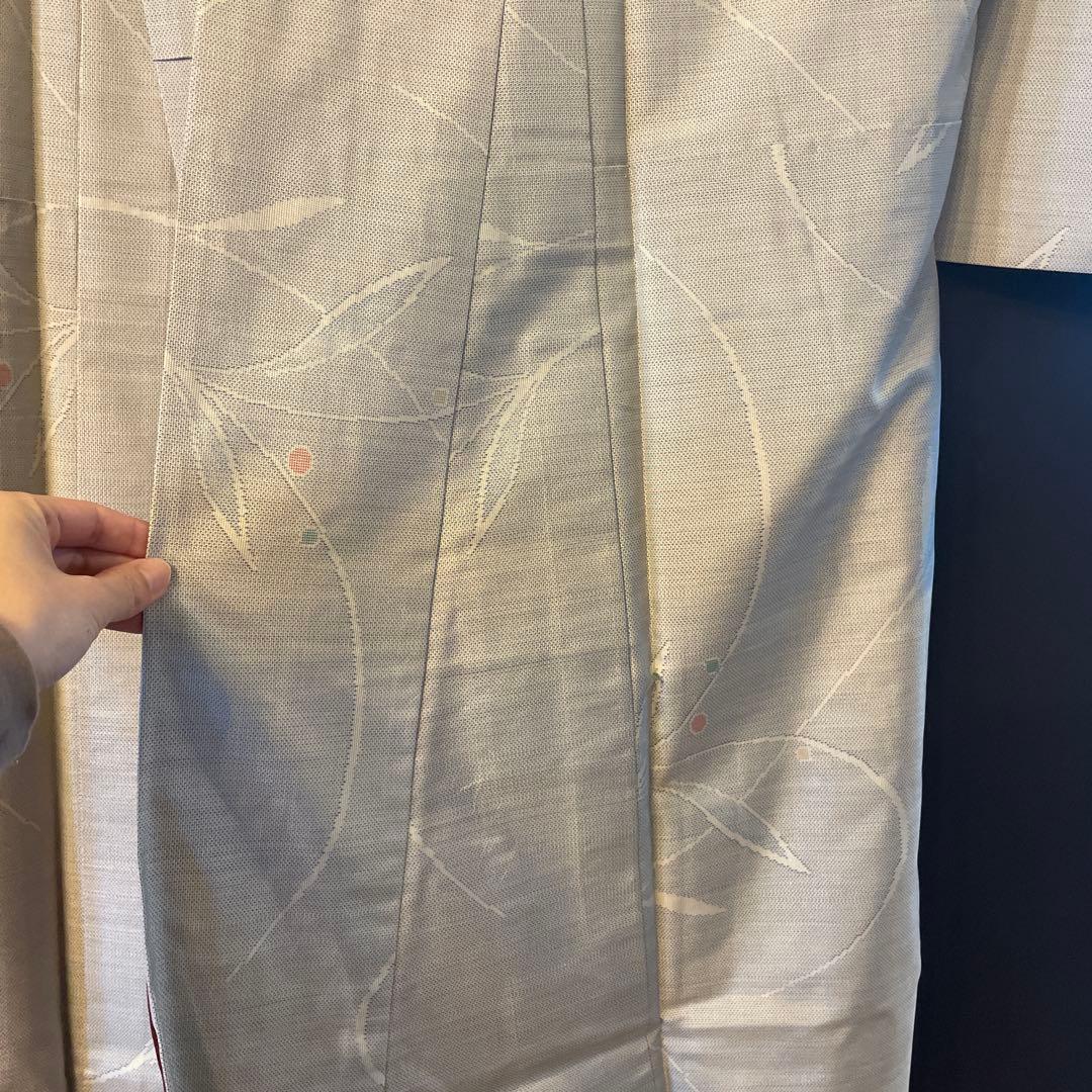 藤絹織物 白大島 葉模様 着物 大島紬