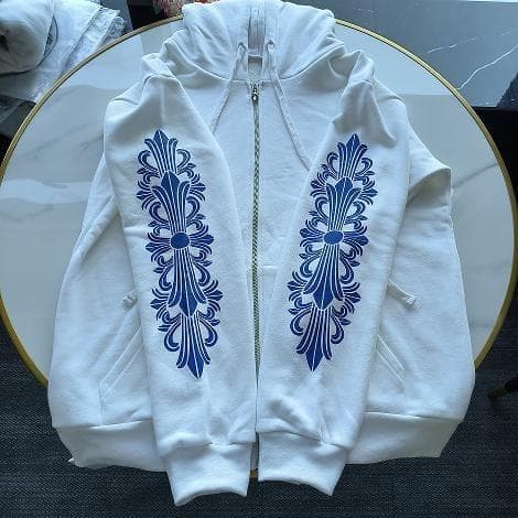 クロムハーツ×ローリングストーンズ ジップパーカー 白×青