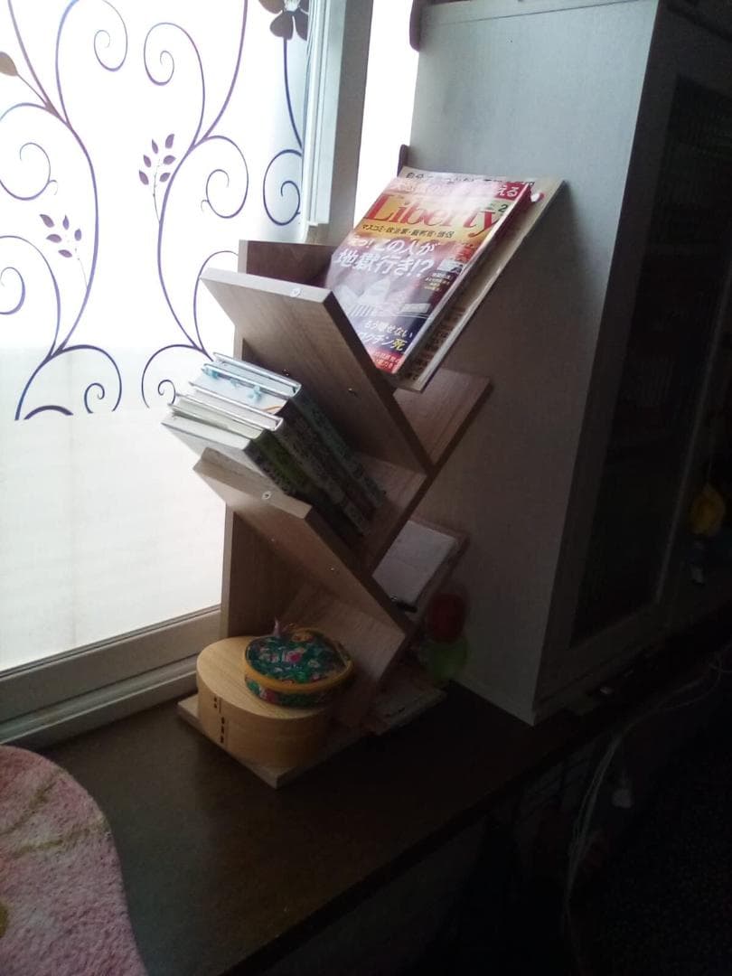 ツリー型デスク上置収納ラック 木製 ブックスタンド 本棚