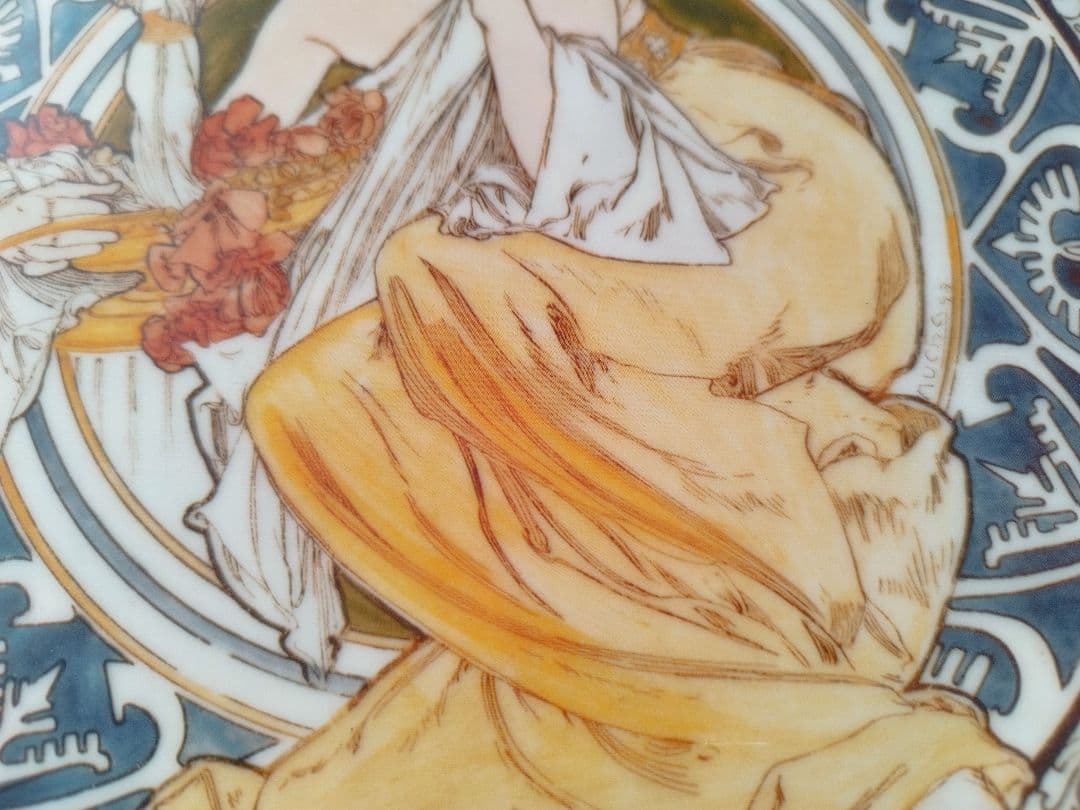 希少品 ミュシャ大皿：パリのシンボル 直径31cm 金縁