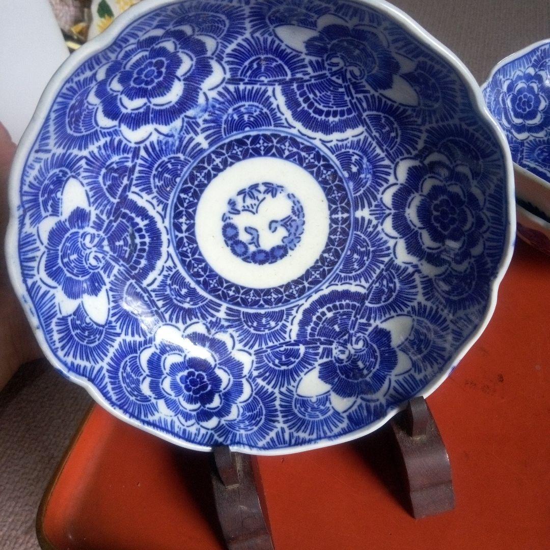 明治時代 印判 線描き なます皿 ５客