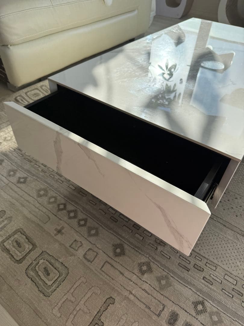 セラミック天板　ローテーブル 収納付