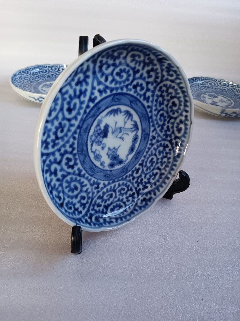 古伊万里　蛸唐草文様　三枚