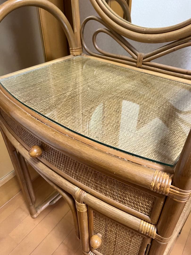 籐家具　籐　鏡台　ドレッサー　ビンテージ　ヴィンテージ　古家具