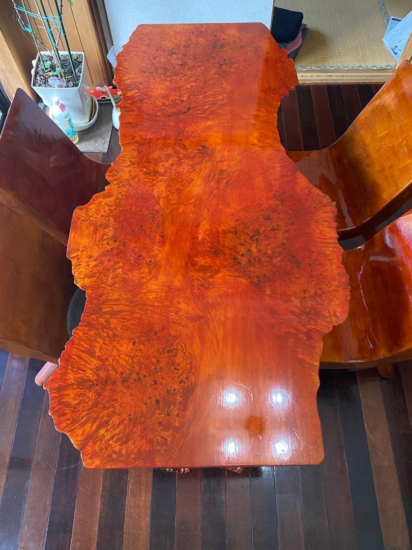 栃の木　とちの木　一枚板テーブル　注文製作　イス5脚　座敷用脚短い有　一枚板